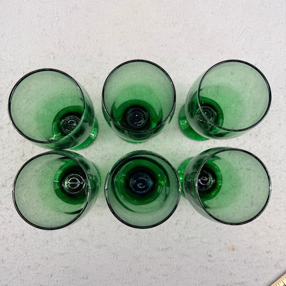Vtg Set of‎ 6 Libbey Cristar Green Footed Glasses Copa Lexington MCM 5.5